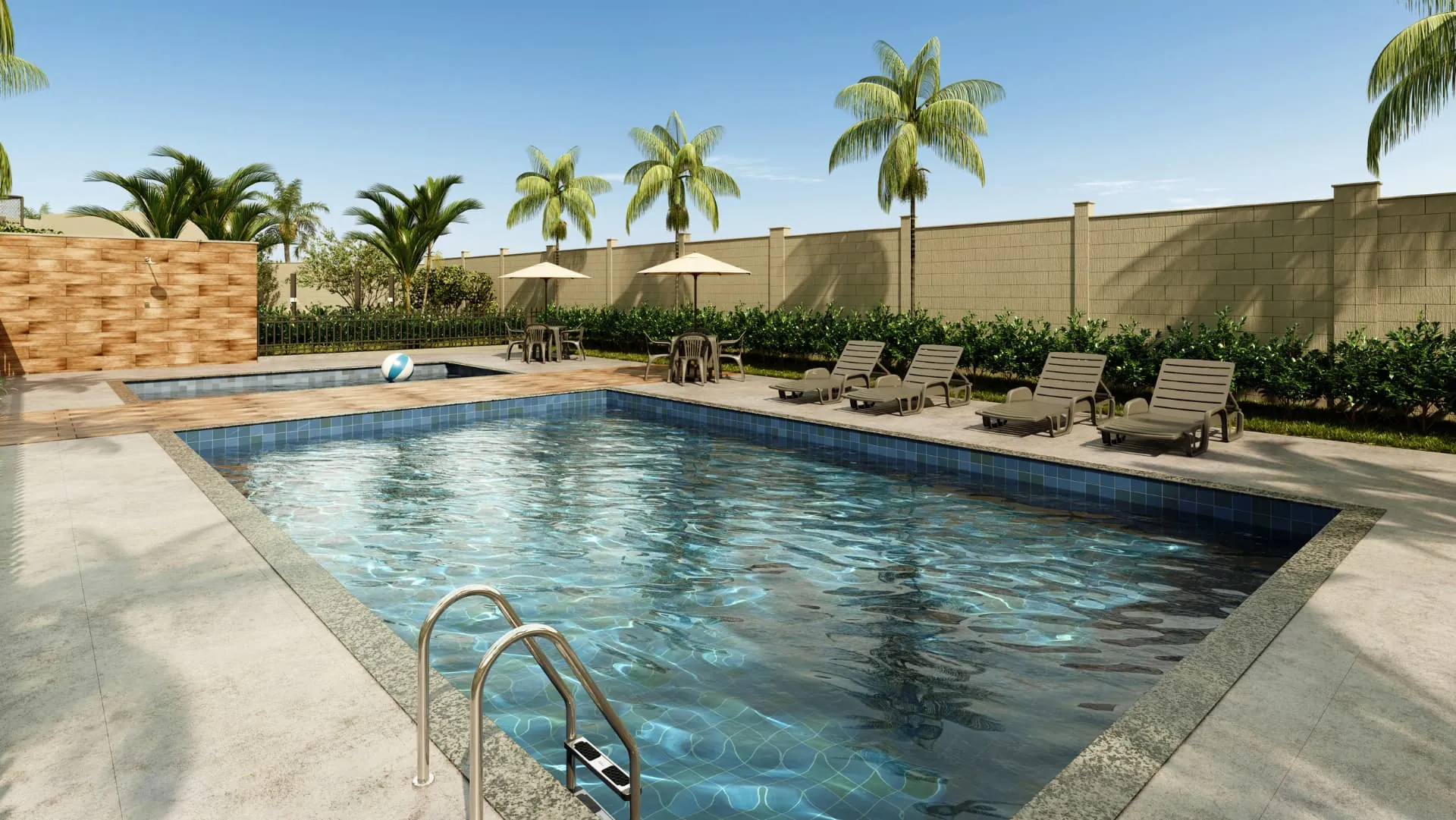 Piscina adulto com solarium